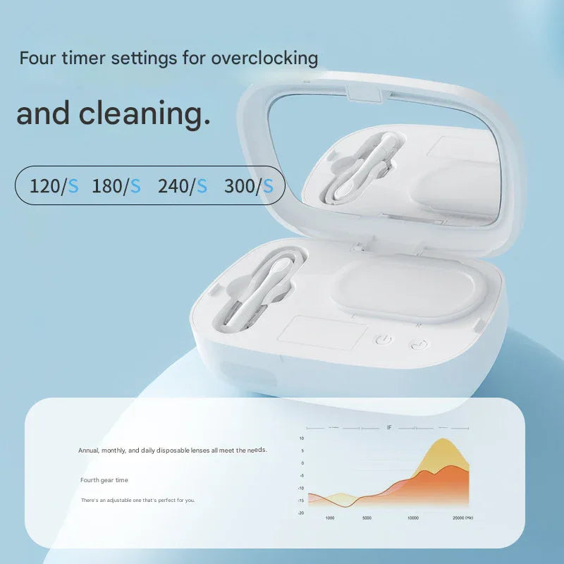 White Ultrasonic Contact Lens Cleaner Machine Automatic Washer Case with UV Light LED Display 4 Timer Modes Type-C Rechargeable Portable for Travel - Mekamart Australia