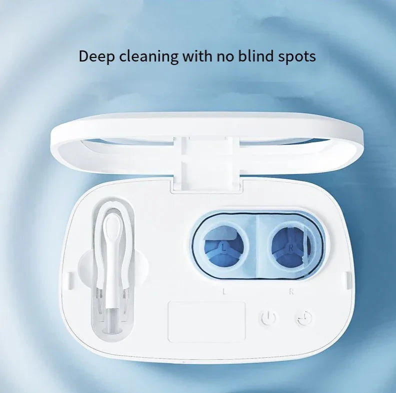 White powder gradient Ultrasonic Contact Lens Cleaner Machine Automatic Washer Case with UV Light LED Display 4 Timer Modes Type-C Rechargeable Portable for Travel - Mekamart Australia