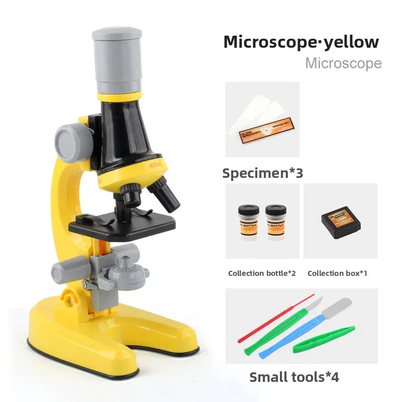 Yellow Kids Biological Microscope Kit 100x 400x 1200x LED Magnification STEM Science Toy for School Students with Sample Slides - Mekamart Australia