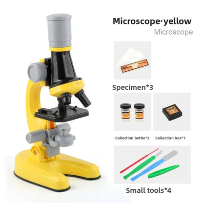 Yellow Kids Biological Microscope Kit 100x 400x 1200x LED Magnification STEM Science Toy for School Students with Sample Slides - Mekamart Australia