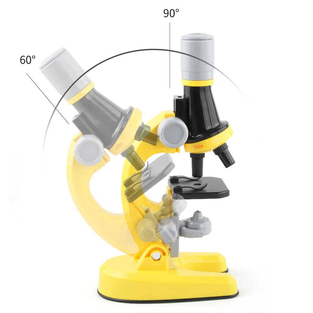 Yellow Kids Biological Microscope Kit 100x 400x 1200x LED Magnification STEM Science Toy for School Students with Sample Slides - Mekamart Australia