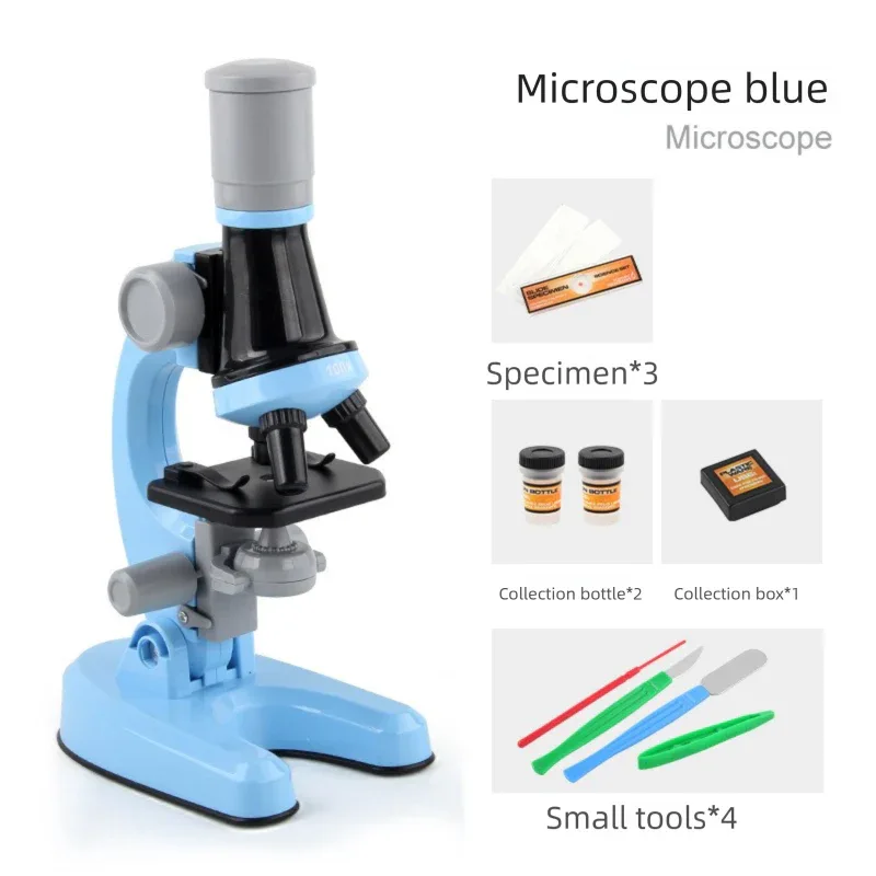 Blue Kids Biological Microscope Kit 100x 400x 1200x LED Magnification STEM Science Toy for School Students with Sample Slides - Mekamart Australia