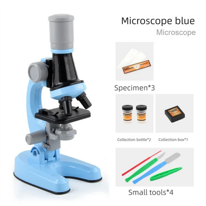 Blue Kids Biological Microscope Kit 100x 400x 1200x LED Magnification STEM Science Toy for School Students with Sample Slides - Mekamart Australia