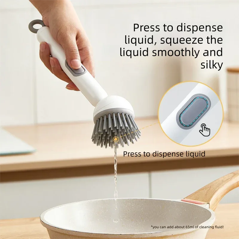 2 Pack White Kitchen Dish Brush with Soap Dispenser Adjustable Handle 360 Degree Cleaning Scrubber Non-Scratch Bristles for Pans Pots and Sink - Mekamart Australia
