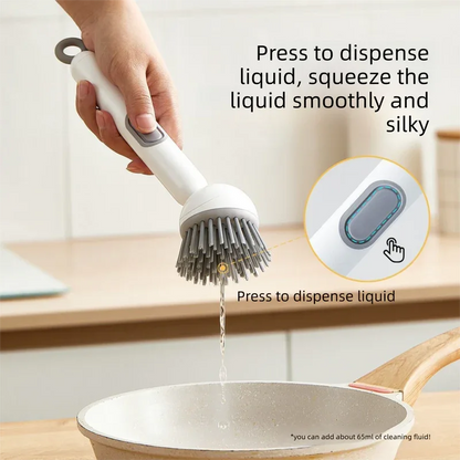 2 Pack White Kitchen Dish Brush with Soap Dispenser Adjustable Handle 360 Degree Cleaning Scrubber Non-Scratch Bristles for Pans Pots and Sink - Mekamart Australia