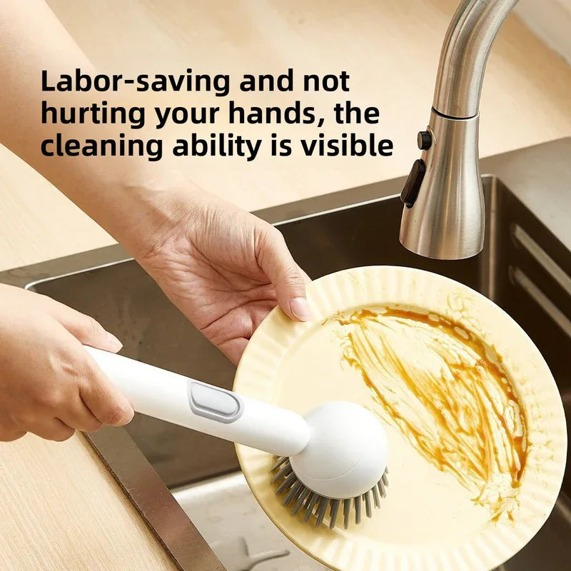 2 Pack White Kitchen Dish Brush with Soap Dispenser Adjustable Handle 360 Degree Cleaning Scrubber Non-Scratch Bristles for Pans Pots and Sink - Mekamart Australia