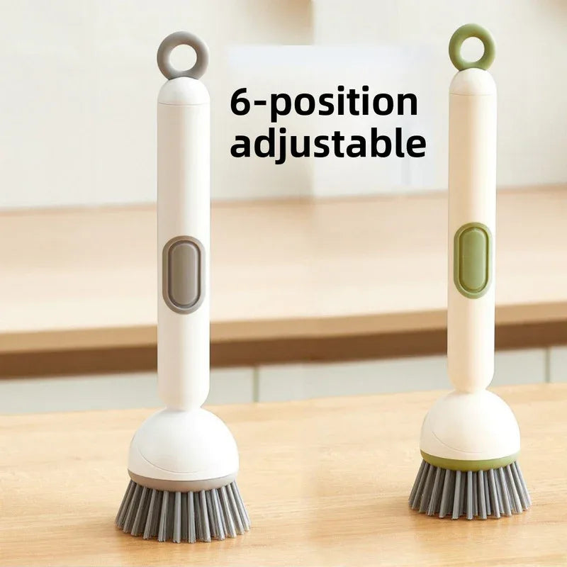 2 Pack White Kitchen Dish Brush with Soap Dispenser Adjustable Handle 360 Degree Cleaning Scrubber Non-Scratch Bristles for Pans Pots and Sink - Mekamart Australia