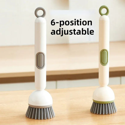 2 Pack White Kitchen Dish Brush with Soap Dispenser Adjustable Handle 360 Degree Cleaning Scrubber Non-Scratch Bristles for Pans Pots and Sink - Mekamart Australia