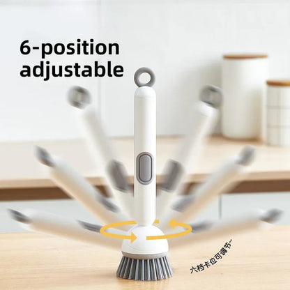 2 Pack White Kitchen Dish Brush with Soap Dispenser Adjustable Handle 360 Degree Cleaning Scrubber Non-Scratch Bristles for Pans Pots and Sink - Mekamart Australia