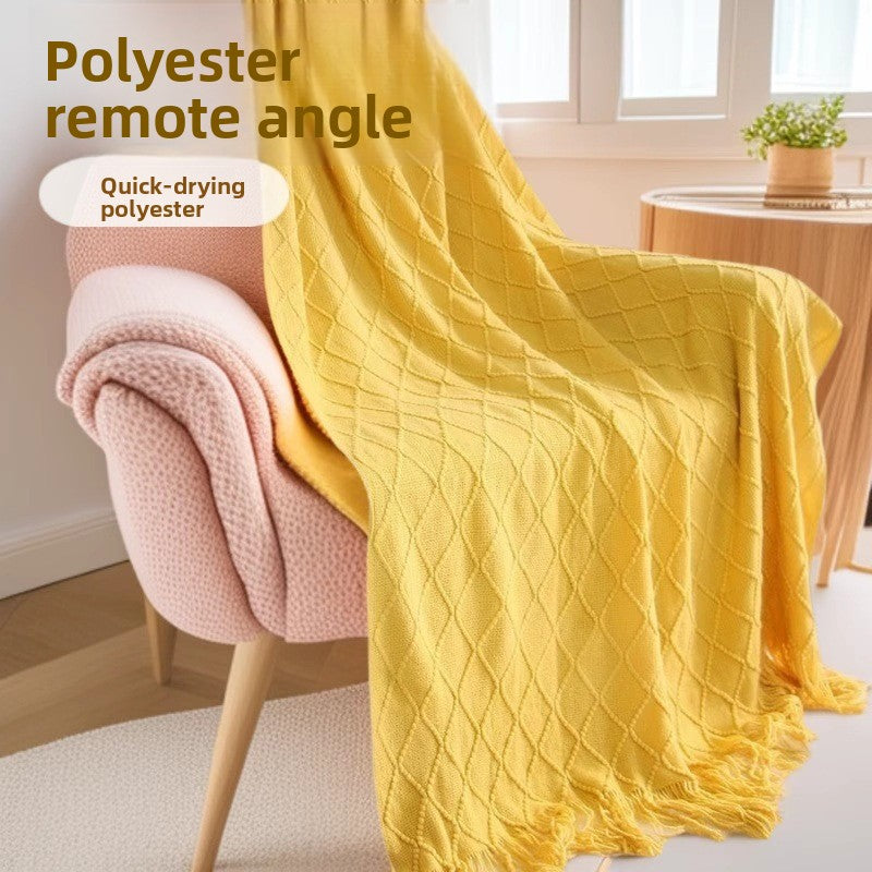 Khaki Nordic Knitted Throw Blanket with Tassels 130x230cm Soft Acrylic Diamond Pattern Sofa Cover Bed Runner and Travel Blanket