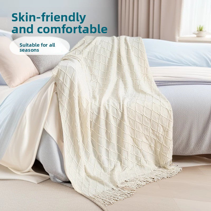 Smoky grey Nordic Knitted Throw Blanket with Tassels 130x230cm Soft Acrylic Diamond Pattern Sofa Cover Bed Runner and Travel Blanket