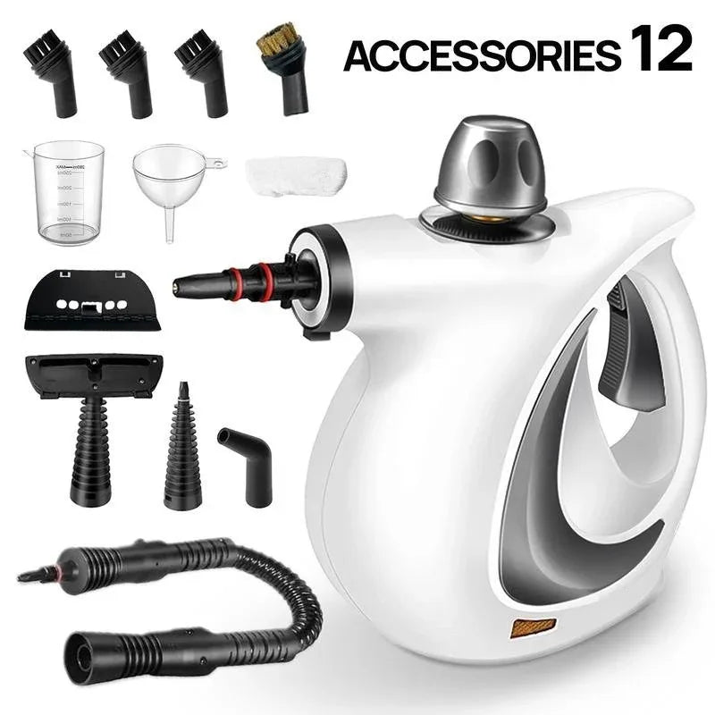 White Handheld Steam Cleaner 1050W High Pressure Chemical Free Cleaning Machine with 12 Piece Accessory Set for Kitchen Bathroom Car and Upholstery - Mekamart Australia