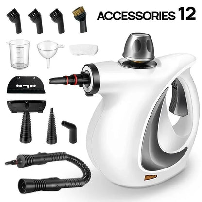 White Handheld Steam Cleaner 1050W High Pressure Chemical Free Cleaning Machine with 12 Piece Accessory Set for Kitchen Bathroom Car and Upholstery - Mekamart Australia