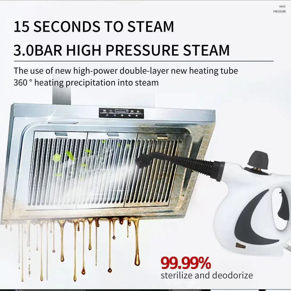 Blue Handheld Steam Cleaner 1050W High Pressure Chemical Free Cleaning Machine with 12 Piece Accessory Set for Kitchen Bathroom Car and Upholstery - Mekamart Australia