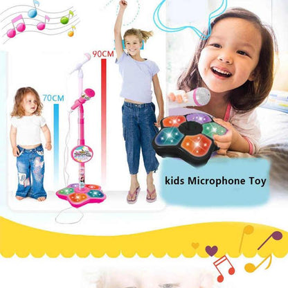 Black Kids Star Karaoke Microphone Stand Adjustable Height Music Toy with Flashing Lights and MP3 Connectivity for Boys and Girls - Mekamart Australia