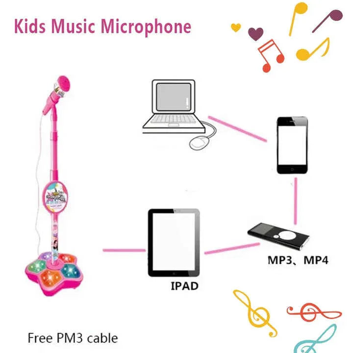 Blue Kids Star Karaoke Microphone Stand Adjustable Height Music Toy with Flashing Lights and MP3 Connectivity for Boys and Girls - Mekamart Australia