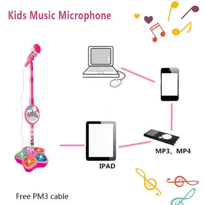 Blue Kids Star Karaoke Microphone Stand Adjustable Height Music Toy with Flashing Lights and MP3 Connectivity for Boys and Girls - Mekamart Australia