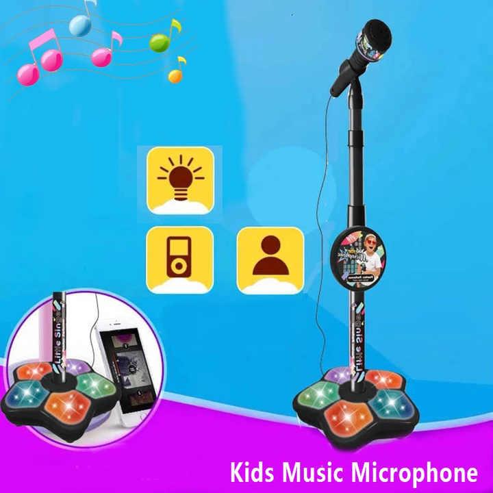 Pink Kids Star Karaoke Microphone Stand Adjustable Height Music Toy with Flashing Lights and MP3 Connectivity for Boys and Girls - Mekamart Australia