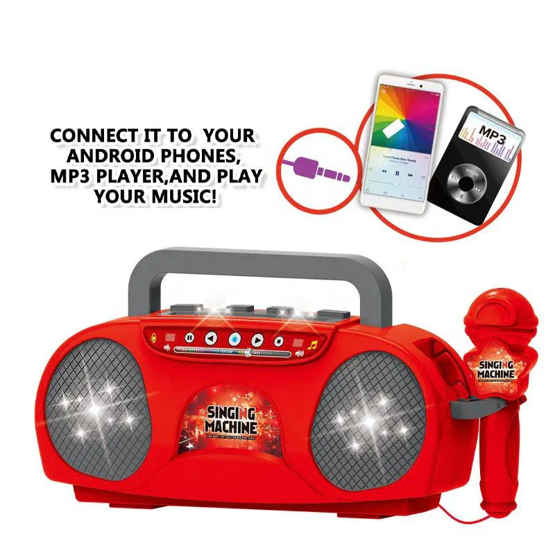 Pink Kids Portable Singing Machine Karaoke Boombox Toy with Microphone Flashing Lights and MP3 Music Player for Boys and Girls - Mekamart Australia