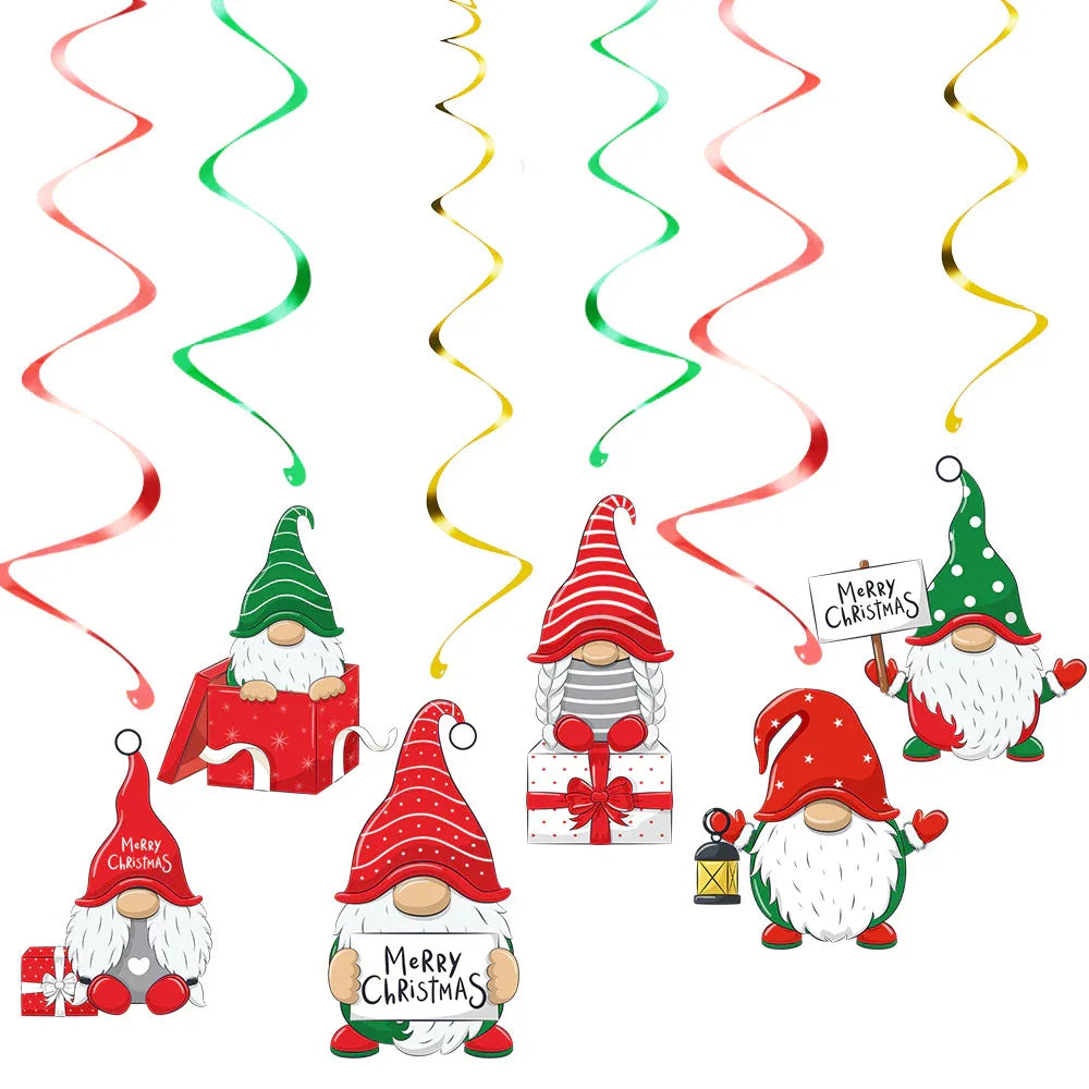 10 PCS Festive Gnome Christmas Hanging Swirl Decorations - Single Piece 18x15cm for Australian Homes - Mekamart Australia