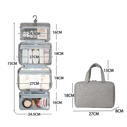 Gray Waterproof 4-Fold Hanging Toiletry Bag with Wet/Dry Separation for Australian Travel & Cosmetics - Mekamart Australia