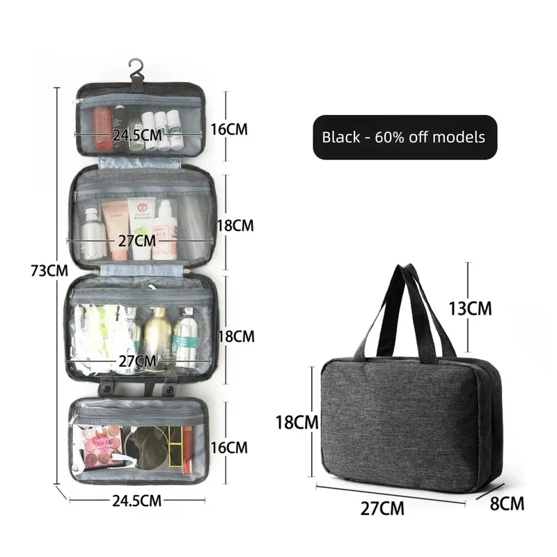 Black Waterproof 4-Fold Hanging Toiletry Bag with Wet/Dry Separation for Australian Travel & Cosmetics - Mekamart Australia