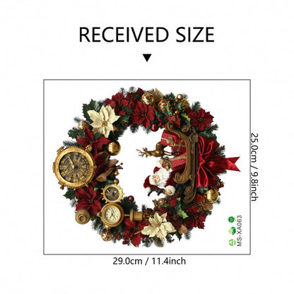 10 PCS Festive Christmas Wreath PVC Wall Sticker with Santa, Reindeer & Clocks for Australian Decor