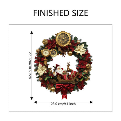 10 PCS Festive Christmas Wreath PVC Wall Sticker with Santa, Reindeer & Clocks for Australian Decor