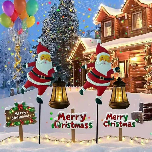 Warm white light Solar Powered Christmas Garden Stake - Metal Santa Claus with Glowing Lantern - Warm White LED Outdoor Decoration - 82cm Height - Mekamart Australia