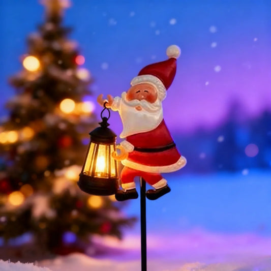 Warm white light Solar Powered Christmas Garden Stake - Metal Santa Claus with Glowing Lantern - Warm White LED Outdoor Decoration - 82cm Height - Mekamart Australia