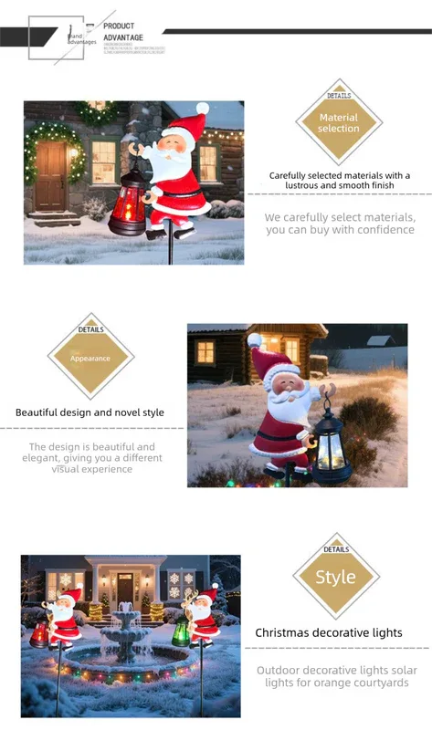 Warm white light Solar Powered Christmas Garden Stake - Metal Santa Claus with Glowing Lantern - Warm White LED Outdoor Decoration - 82cm Height - Mekamart Australia