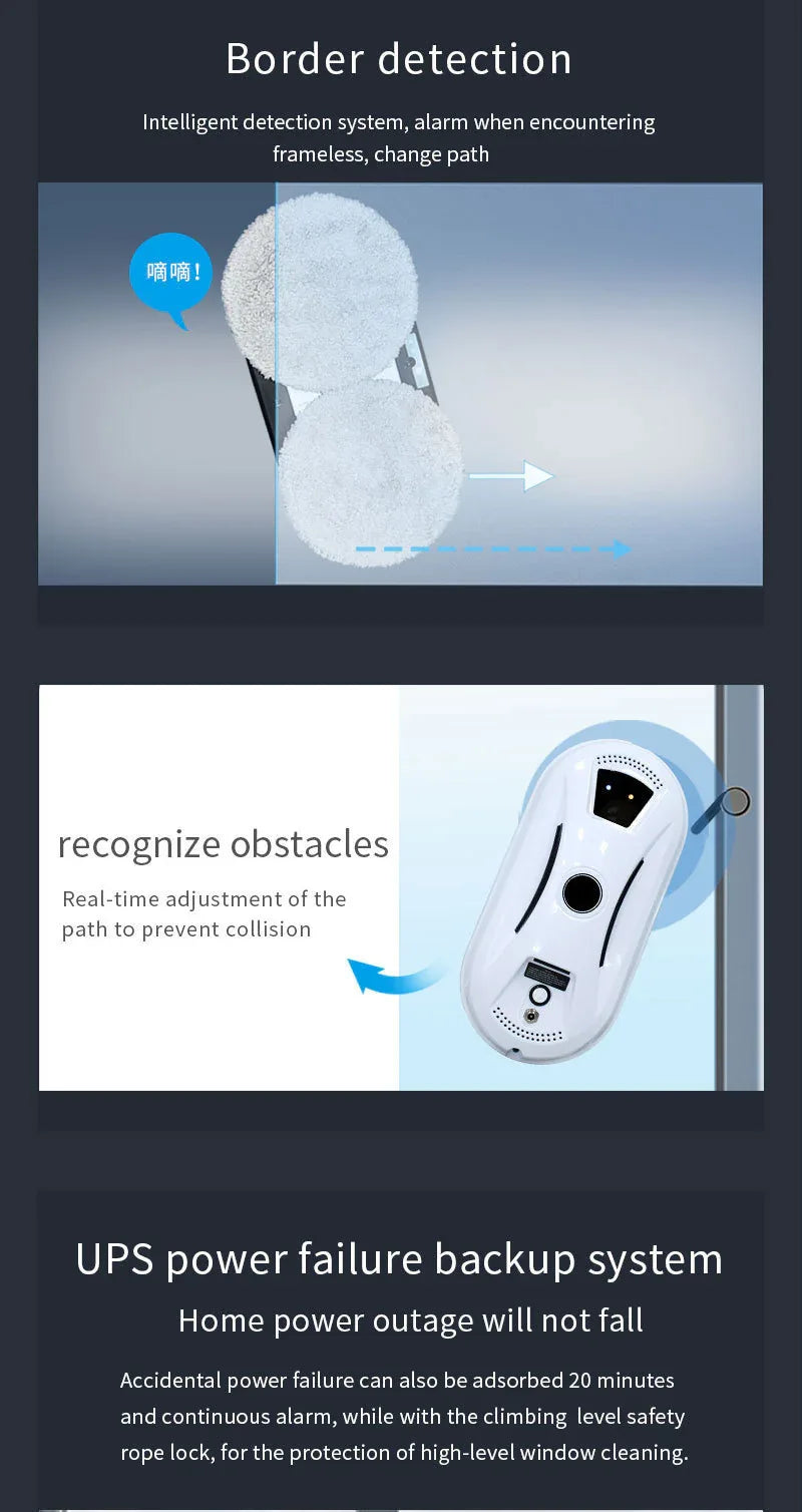 Smart Robot Window Cleaner - Automatic Glass Cleaning Washer with Remote Control - 2800Pa Suction & UPS Safety System - Includes 10 Microfibre Pads - Mekamart Australia