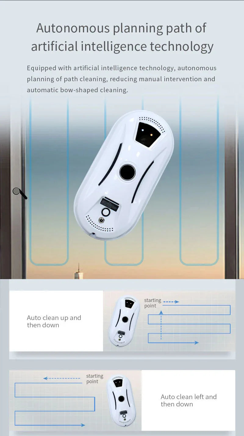 Smart Robot Window Cleaner - Automatic Glass Cleaning Washer with Remote Control - 2800Pa Suction & UPS Safety System - Includes 10 Microfibre Pads - Mekamart Australia