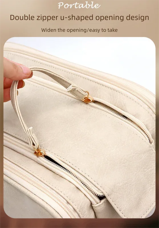 Large Pink PU Leather Makeup Bag Dual Zipper Cosmetic Travel Case Waterproof Toiletry Organiser with Brush Compartment - Mekamart Australia