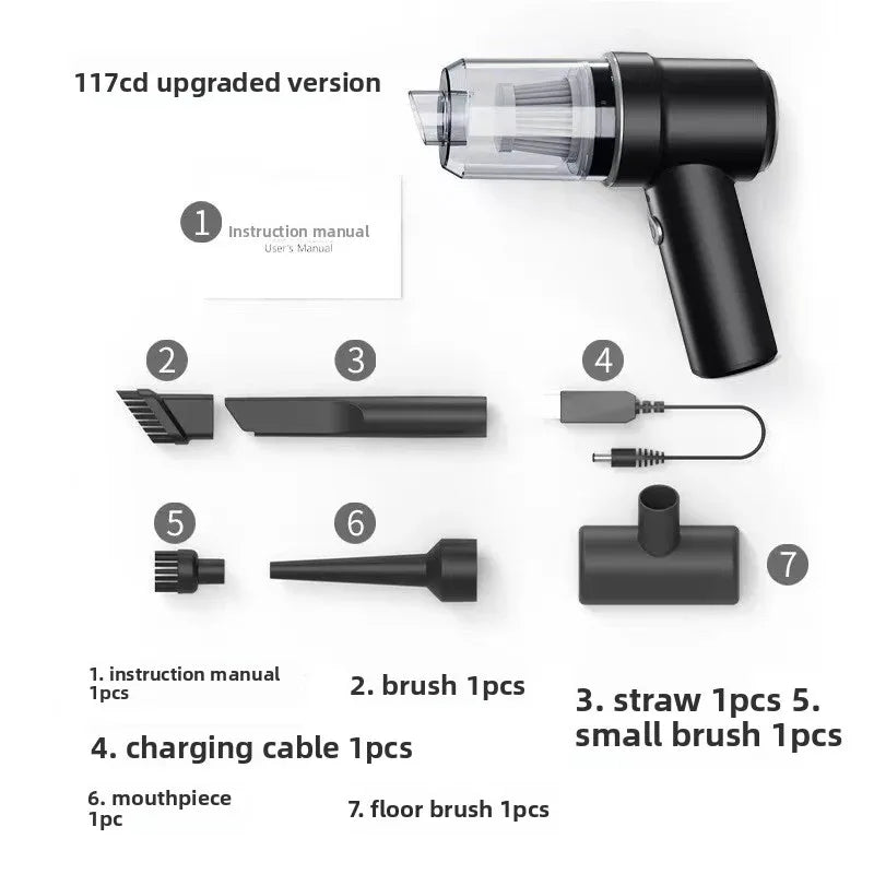 Cordless Handheld Car Vacuum Cleaner 2-in-1 Air Duster Blower 120W High Power Portable Mini Detailer for Auto Home Office Phantom Black - Mekamart Australia