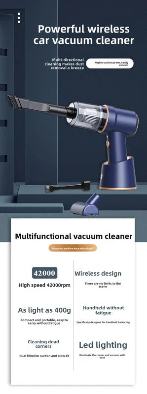 Cordless Handheld Car Vacuum Cleaner 2-in-1 Air Duster Blower 120W High Power Portable Mini Detailer for Auto Home Office Phantom Black - Mekamart Australia