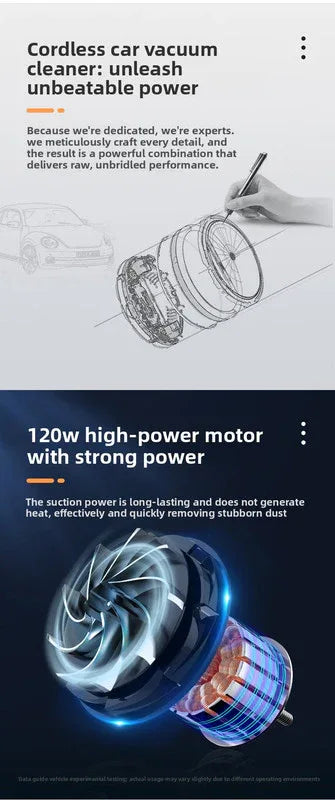 Cordless Handheld Car Vacuum Cleaner 2-in-1 Air Duster Blower 120W High Power Portable Mini Detailer for Auto Home Office Phantom Black - Mekamart Australia