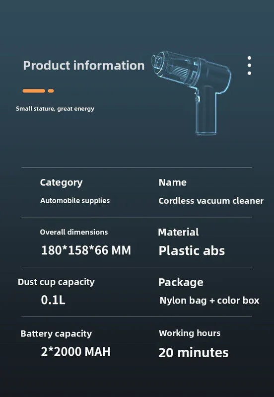 Cordless Handheld Car Vacuum Cleaner 2-in-1 Air Duster Blower 120W High Power Portable Mini Detailer for Auto Home Office Phantom Black - Mekamart Australia
