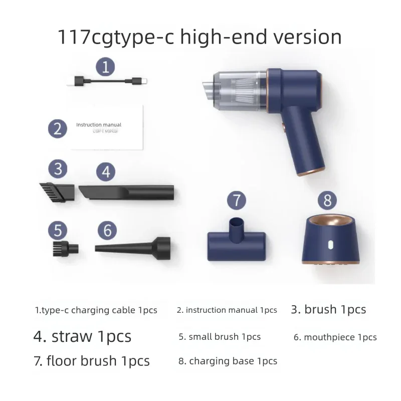 2-in-1 Cordless Handheld Car Vacuum Cleaner 120W High Power Suction and Blower Portable Mini Duster for Auto and Home Blue - Mekamart Australia