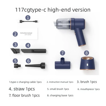 2-in-1 Cordless Handheld Car Vacuum Cleaner 120W High Power Suction and Blower Portable Mini Duster for Auto and Home Blue - Mekamart Australia