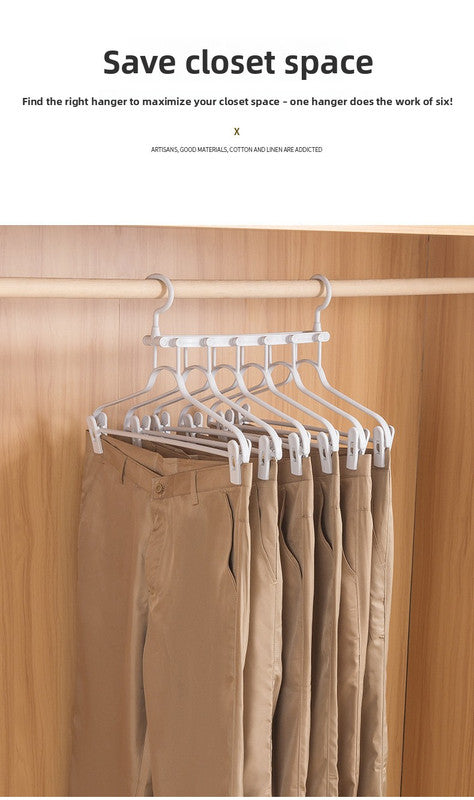 2-SET Space-Saving 6-in-1 Foldable Hanger Set Multi-Functional Closet Organizer Clothes Drying Rack with Pant Clips (Gray & Gray Clip Upgrade Edition) Ideal for Homes and Dorm Rooms