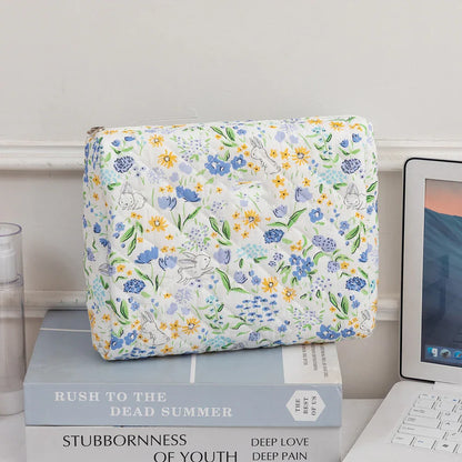 3SET Quilted Floral Makeup Bag Collection Cute Rabbit Pattern Cosmetic Pouch &Travel Toiletry Organizer & Pencil Case for School and Home - Mekamart Australia