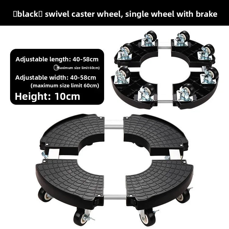 Black Round Adjustable Plant Pot Caddy Stand with Wheels Heavy Duty Rolling Gas Cylinder Tray Dolly for Indoor Outdoor Patio - Mekamart Australia