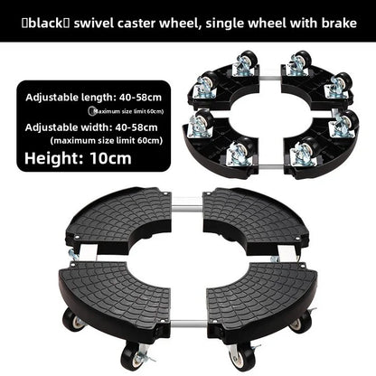 Black Round Adjustable Plant Pot Caddy Stand with Wheels Heavy Duty Rolling Gas Cylinder Tray Dolly for Indoor Outdoor Patio - Mekamart Australia