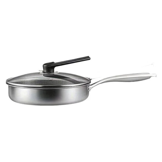 Stainless Steel Non-Stick Frying Pan 26CM Honeycomb Wok Skillet with Lid Induction Compatible Cookware Silver - Mekamart Australia