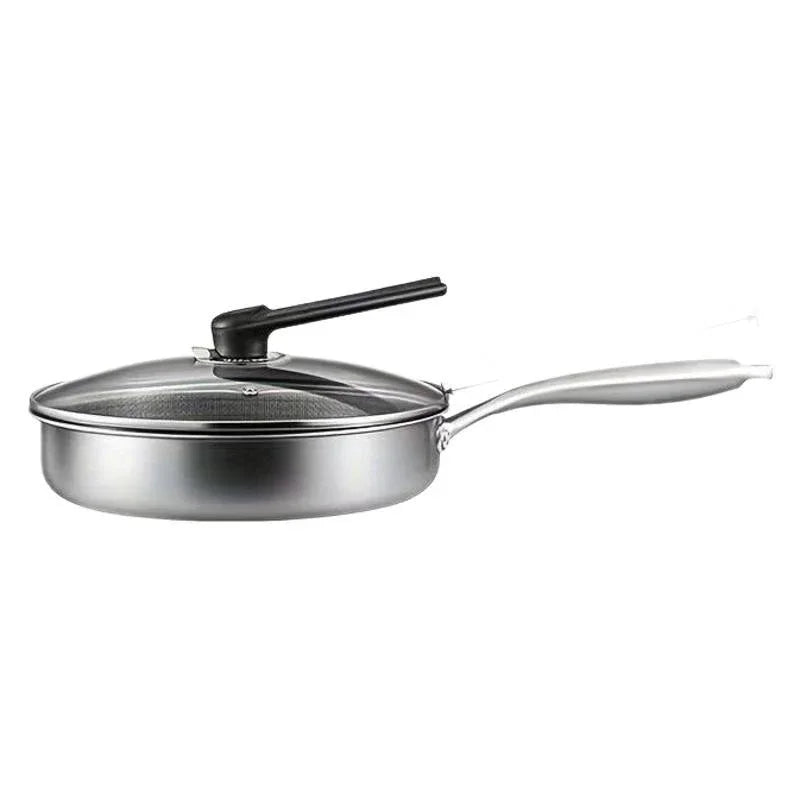 Stainless Steel Non-Stick Frying Pan 28CM Honeycomb Wok Skillet with Lid Induction Compatible Cookware Silver - Mekamart Australia