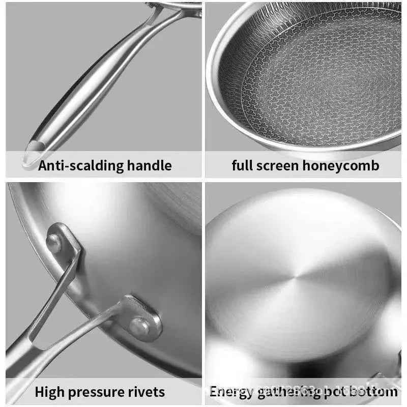 Stainless Steel Non-Stick Frying Pan 28CM Honeycomb Wok Skillet with Lid Induction Compatible Cookware Silver - Mekamart Australia