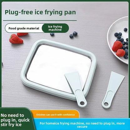 Green DIY Rolled Ice Cream Maker Pan Instant Frozen Yoghurt & Sorbet Tray 304 Stainless Steel No Electricity Required with Spatulas - Mekamart Australia