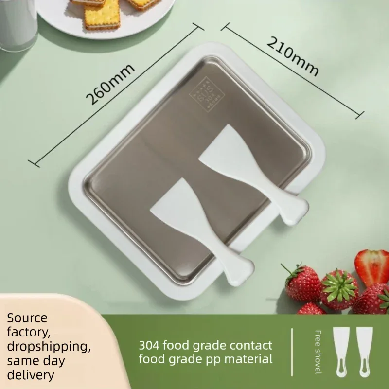 White DIY Rolled Ice Cream Maker Pan Instant Frozen Yoghurt & Sorbet Tray 304 Stainless Steel No Electricity Required with Spatulas - Mekamart Australia