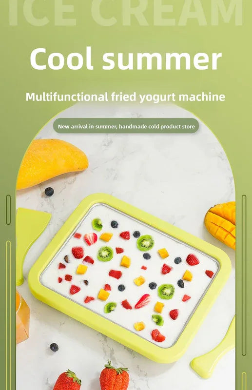 White DIY Rolled Ice Cream Maker Pan Instant Frozen Yoghurt & Sorbet Tray 304 Stainless Steel No Electricity Required with Spatulas - Mekamart Australia